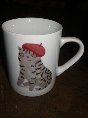 Cat Mug Magpie Jo Clark Design French Beret Coffee Vegan Friendly Tiger Tabby